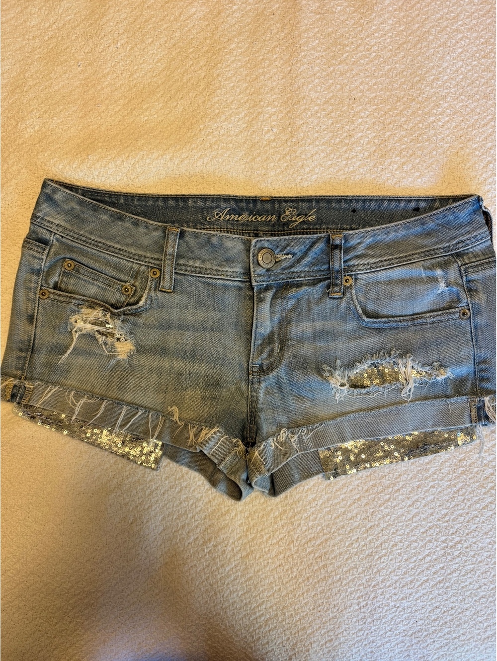 American Eagle Distressed Denim Shorts with Sequin Detail